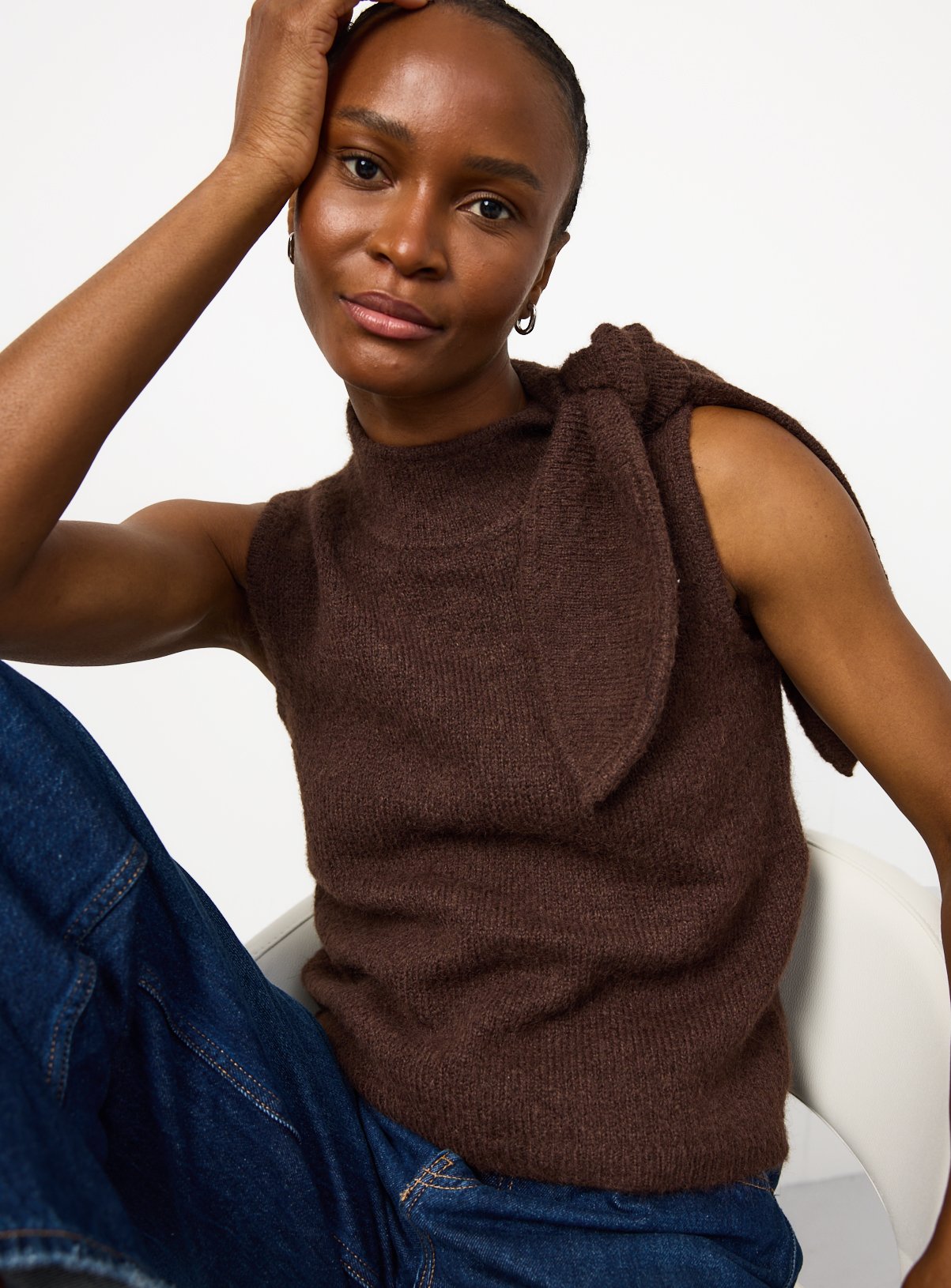 Brown Scarf Vest Knit Top 24 - Image 1 thumbnail